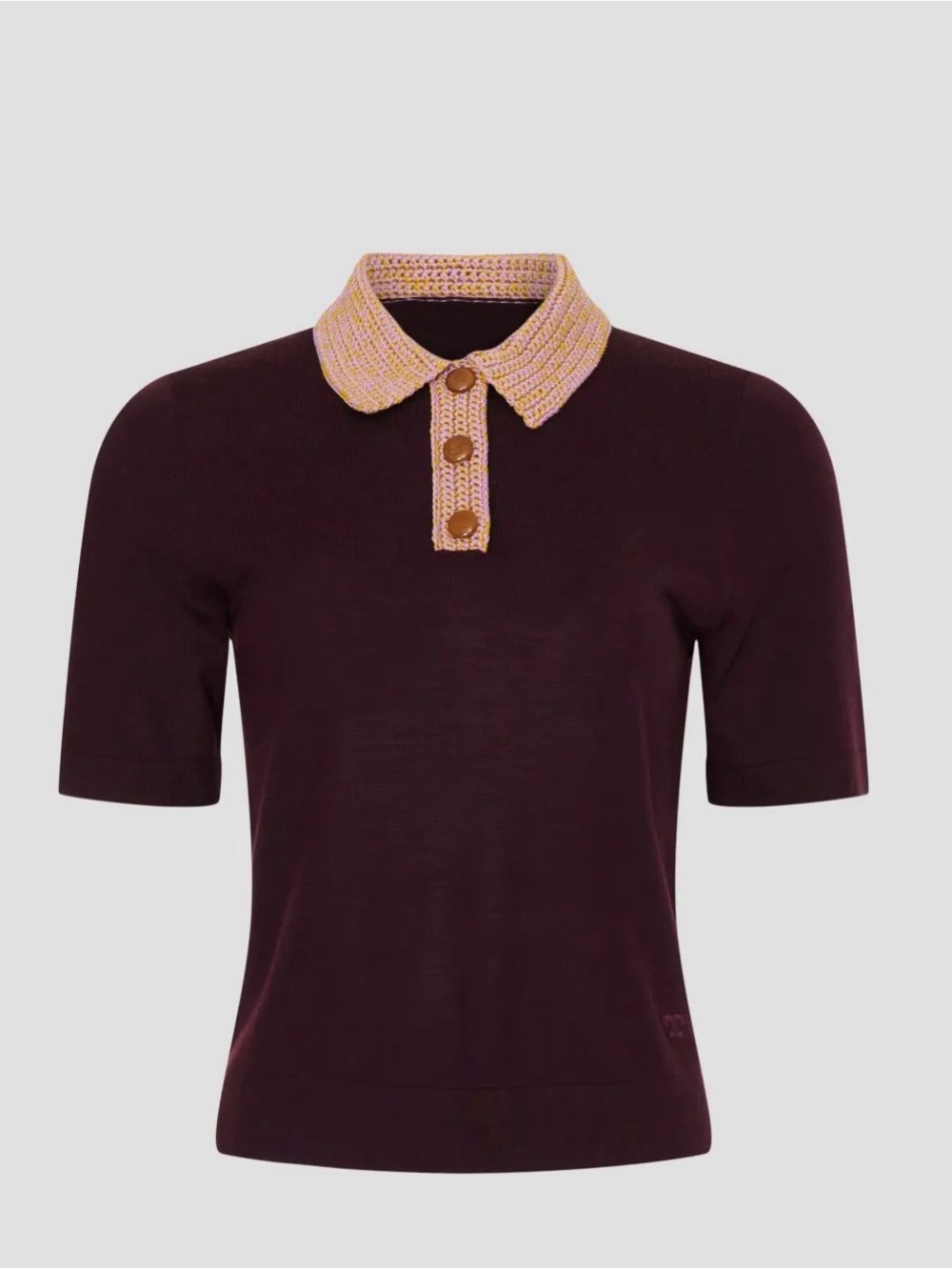 Tory Burch Purple Short Sleeve Polo with Pink Contrast Collar Size L